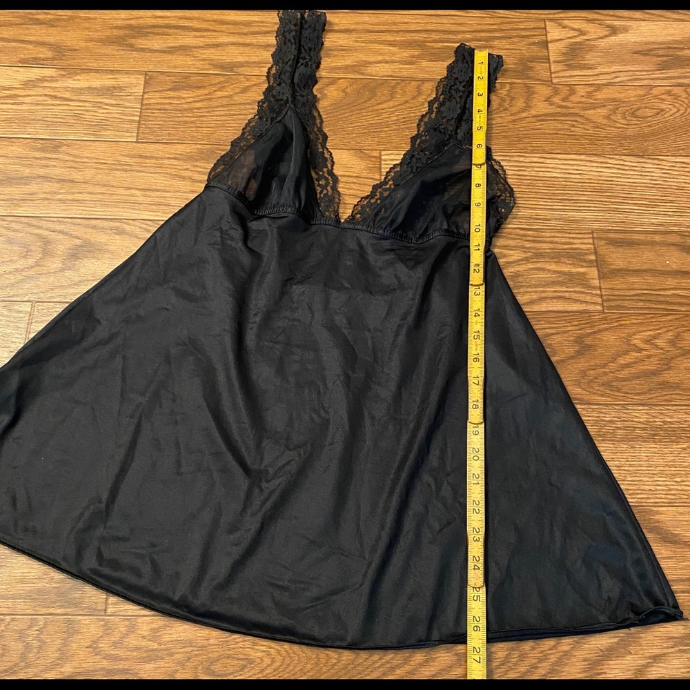 Vintage Ultra Mini Black Babydoll Slip Dress Mini Chemise, Lace Trimmed, Medium - Picture 7 of 9
